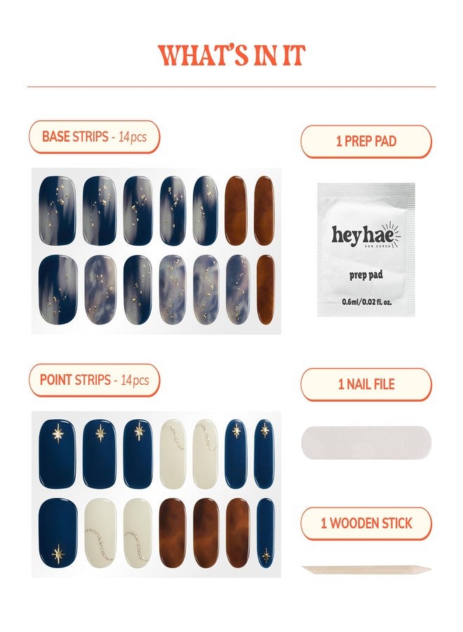 Heyhae Semi Cured Gel Nail Strips | No LED Lamp Needed | Marble, Blue, Spring | Easy Apply & Remove, Salon Quality | Includes 28 Strips, 1 Prep Pads, Nail File & Wooden Stick - Hey, Dreaming of You - Image 3